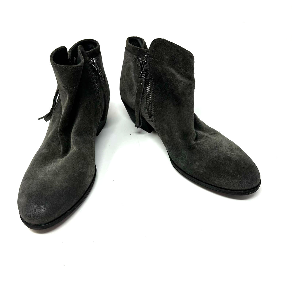 Sam Edelman size 6.5 booties dark gray leather upper side zip access both sides
